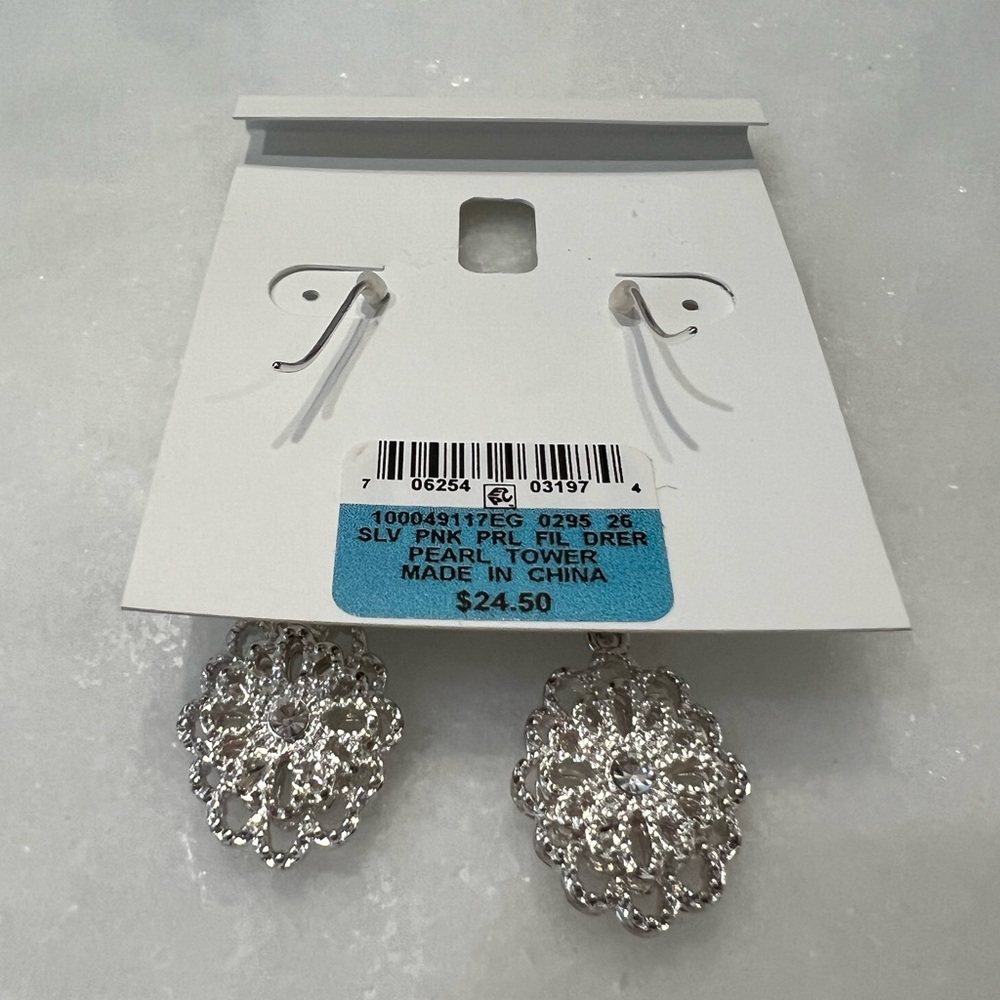 Charter Club Crystal Filigree & Imitation Pink Pearl Drop Earrings - Picture 4 of 4